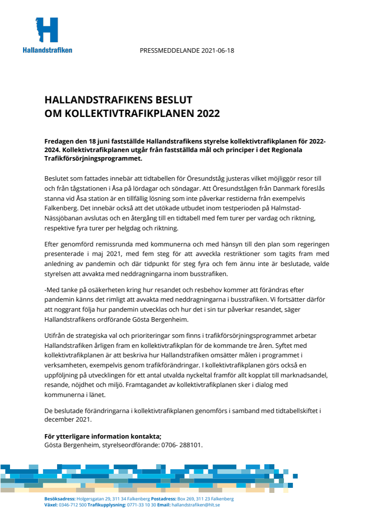 Hallandstrafikens beslut om Kollektivtrafikplanen 2022