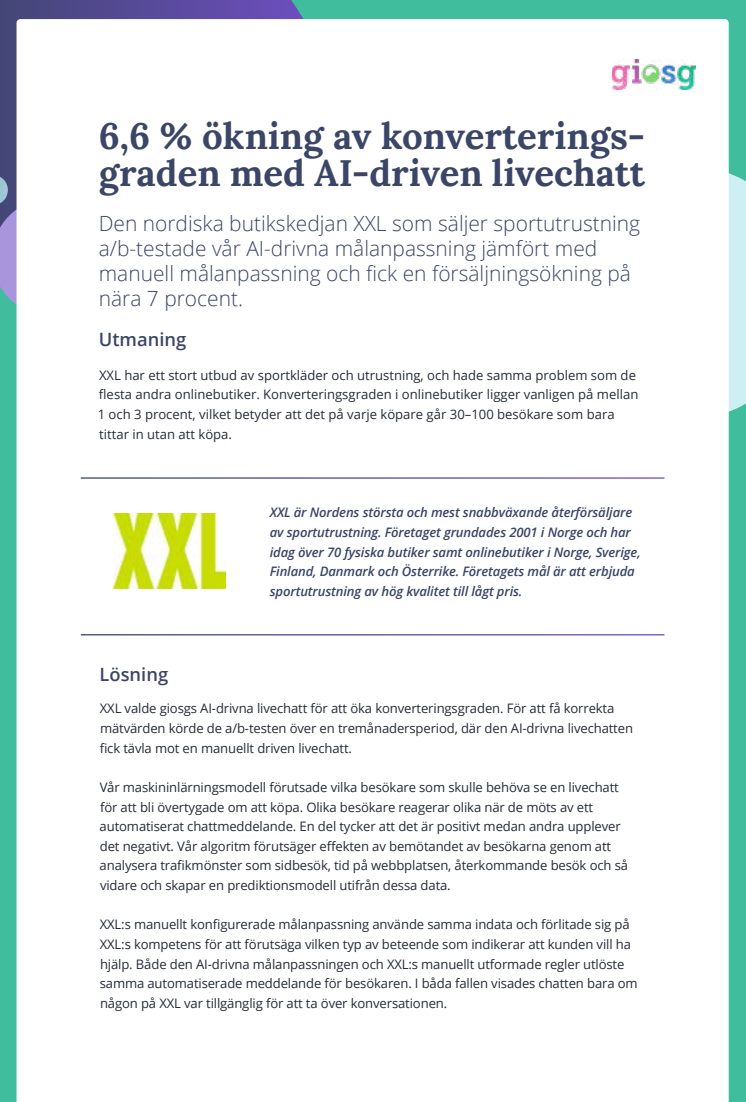 XXL ökade sin konverteringsfrekvens med giosg.com