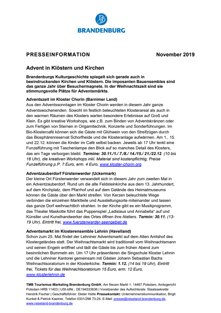 Advent in Klöstern und Kirchen 