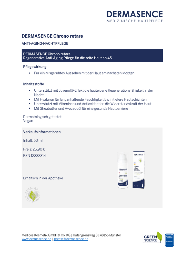 Factsheet DE: DERMASENCE Chrono retare Anti-Aging-Nachtpflege