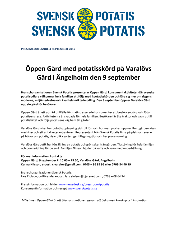 Öppen gård Varalövs Gård, Ängelholm, 9 september 10 - 15