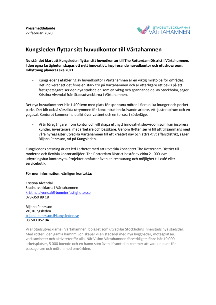 Kungsleden flyttar sitt huvudkontor till Värtahamnen