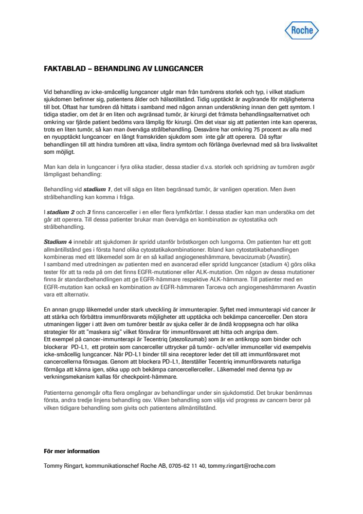 Faktablad – Behandling av lungcancer