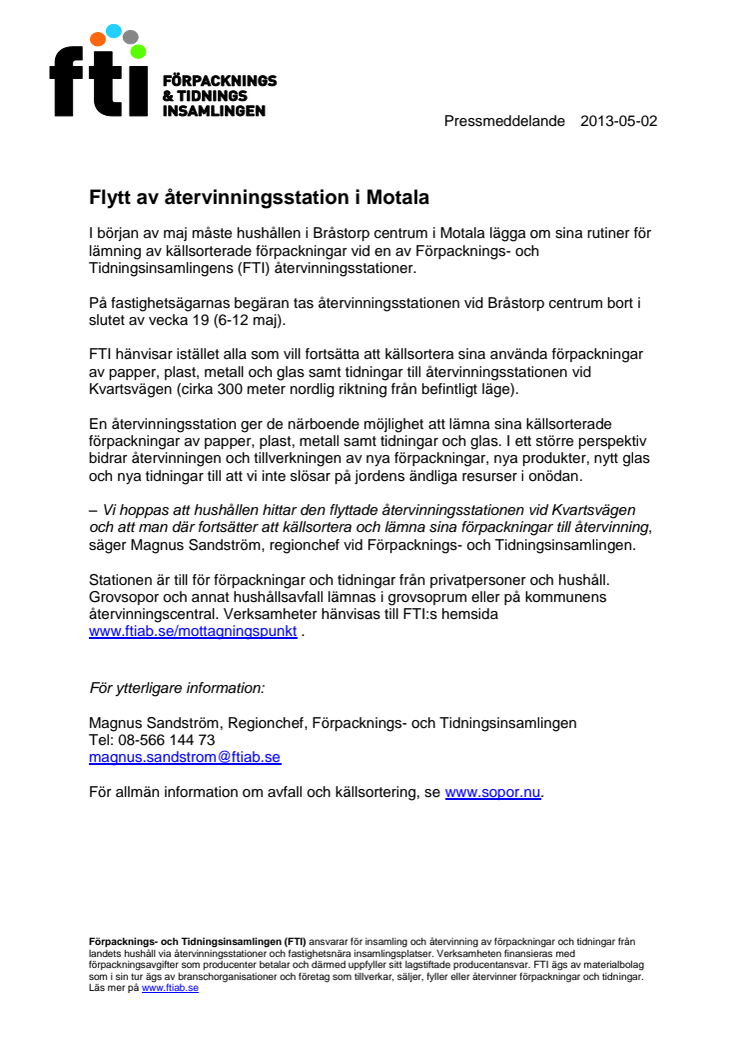 Flytt av återvinningsstation i Motala
