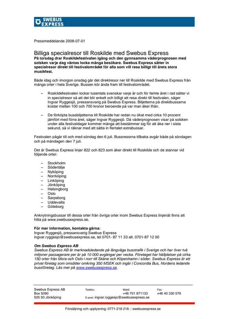 Billiga specialresor till Roskilde med Swebus Express
