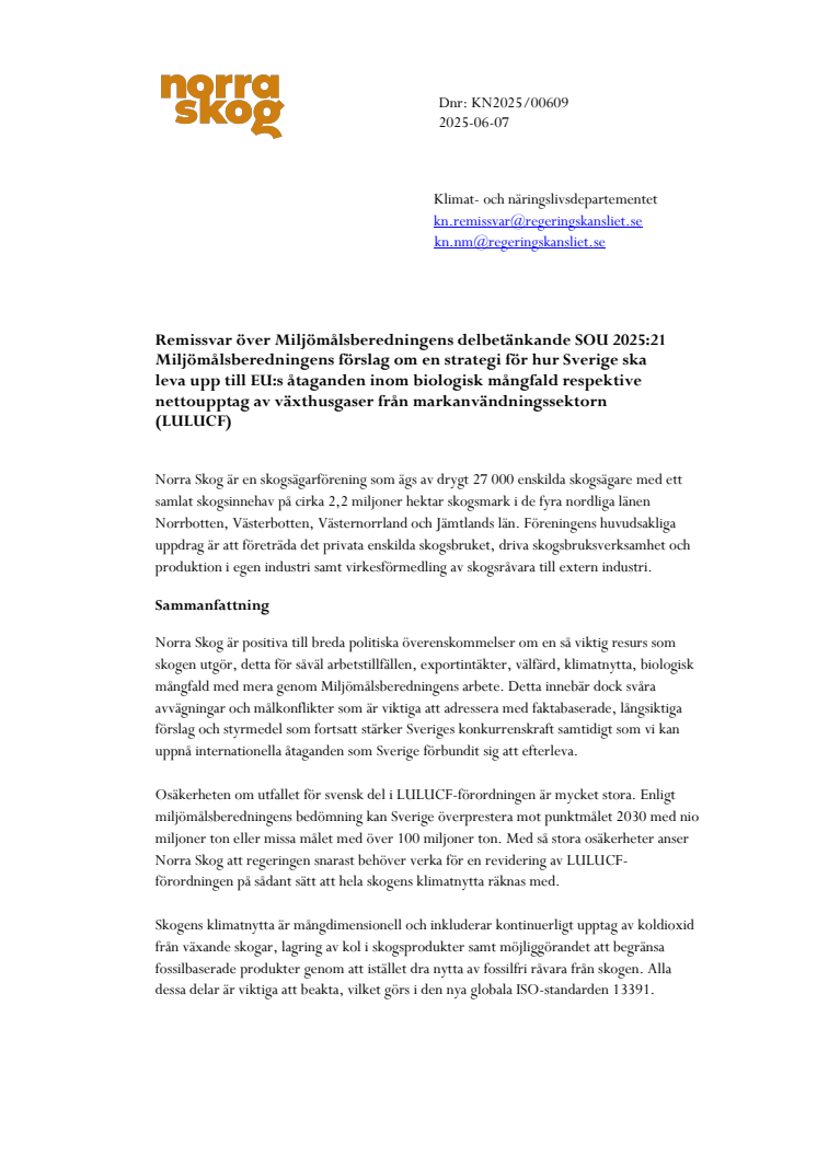 Remissyttrande miljömålsberedningen