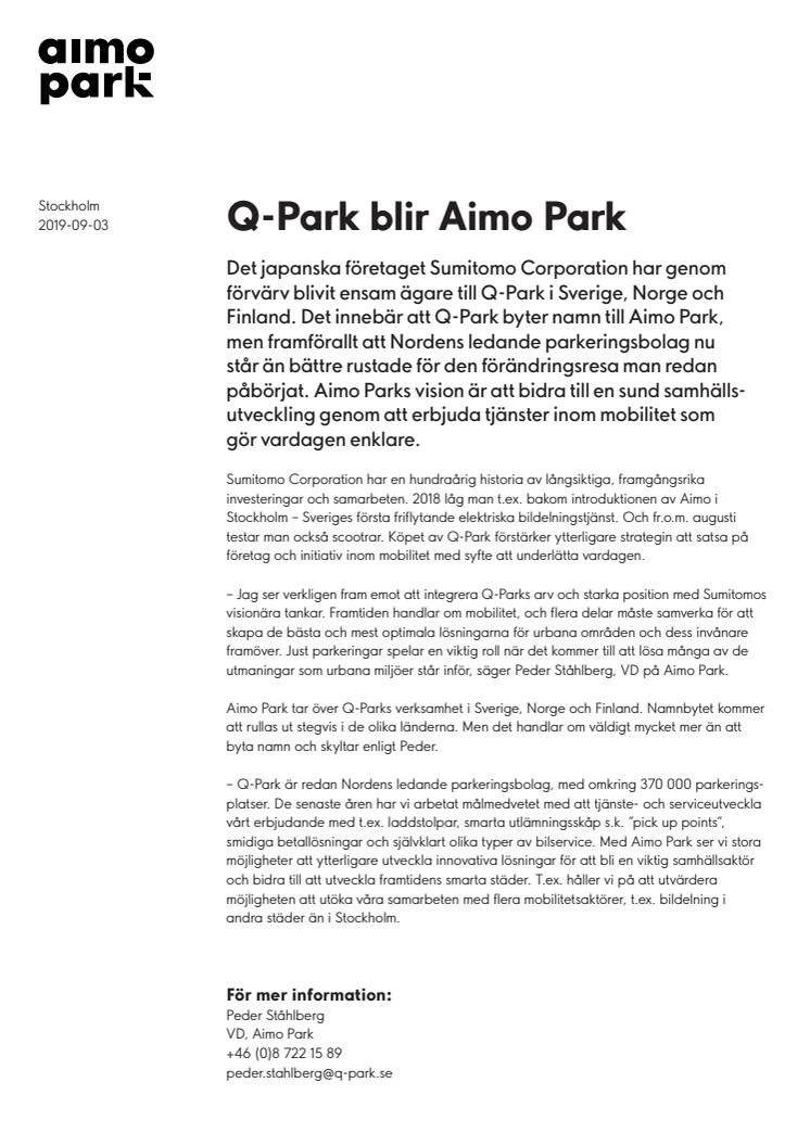 Q-Park blir Aimo Park