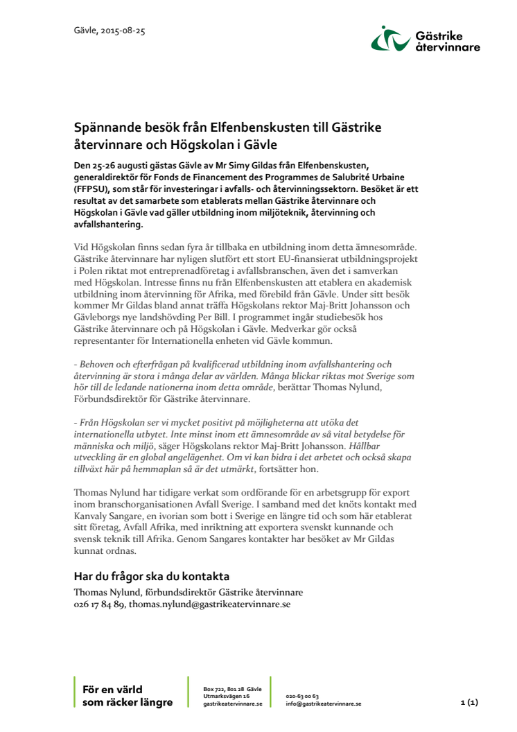 Spännande besök från Elfenbenskusten till Gästrike återvinnare och Högskolan i Gävle