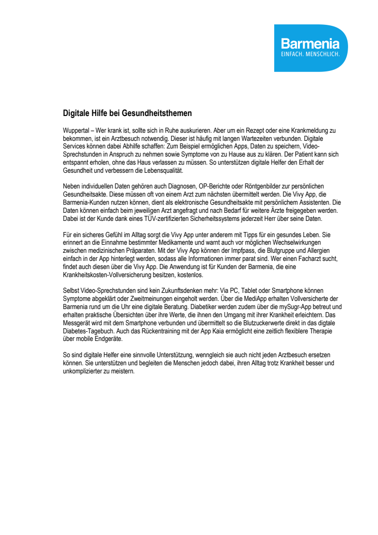 Digitale Hilfe bei Gesundheitsthemen