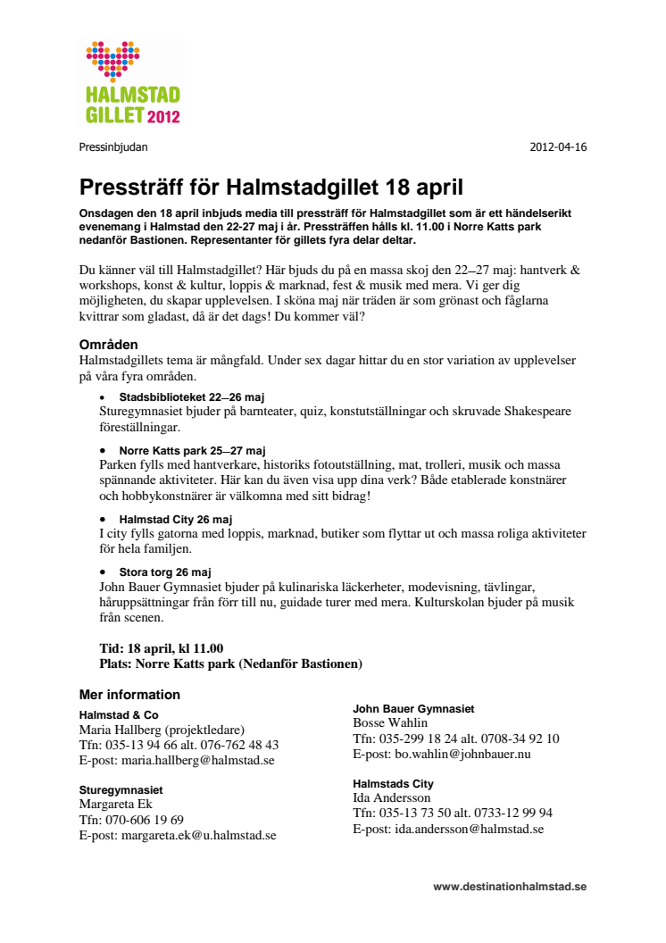 Pressträff för Halmstadgillet 18 april