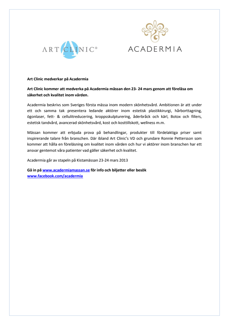 Art Clinic medverkar på Acadermia