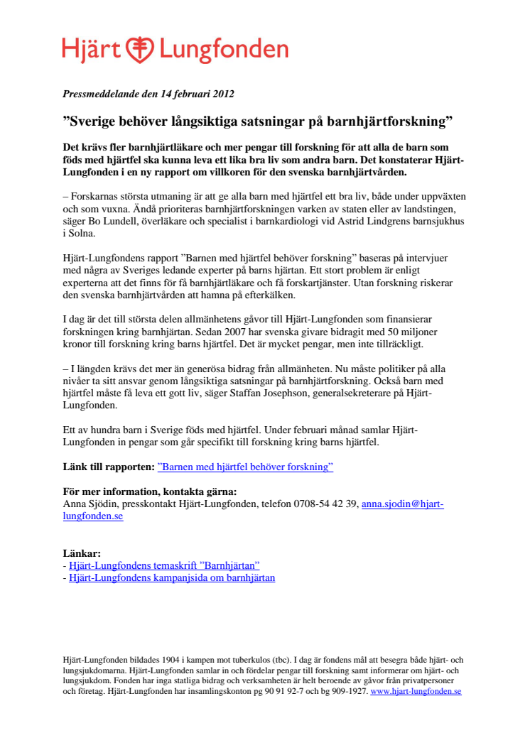 ”Sverige behöver långsiktiga satsningar på barnhjärtforskning"