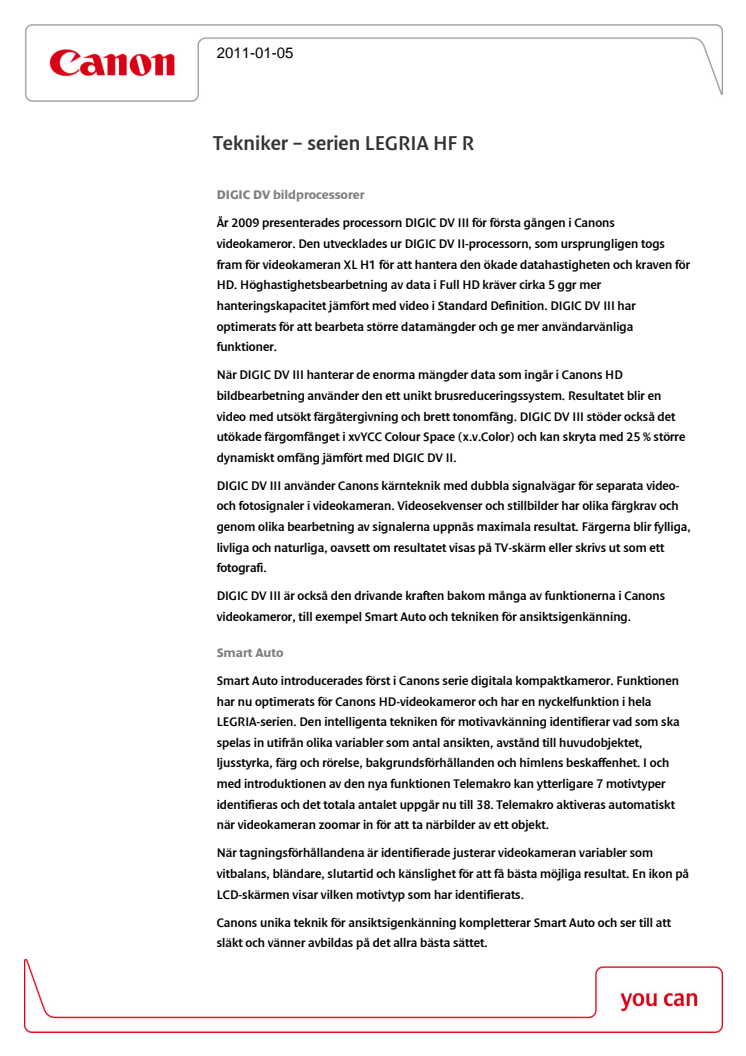 Teknisk förklaring LEGRIA HF R serien