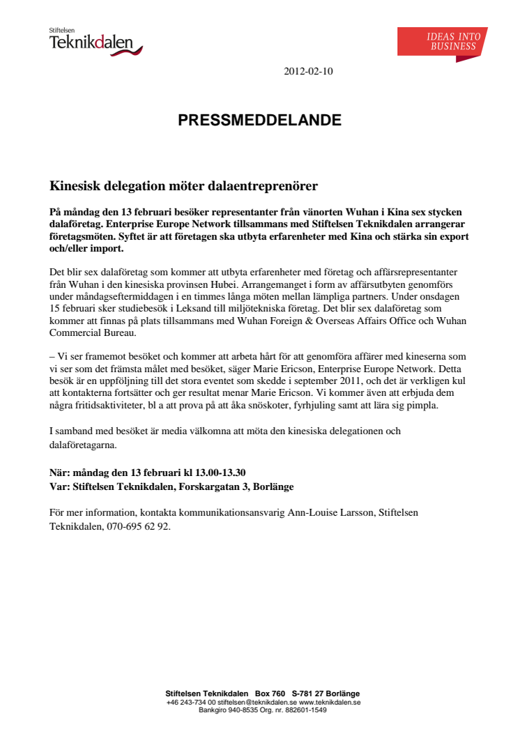 Kinesisk delegation möter dalaentreprenörer 