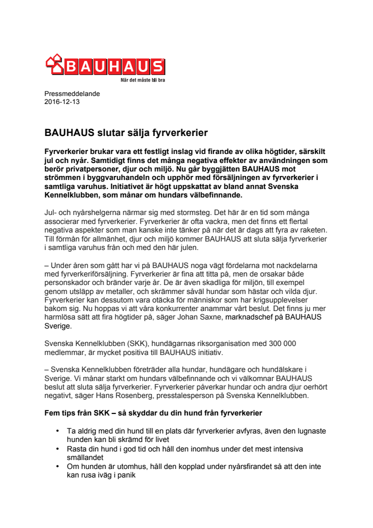 BAUHAUS slutar sälja fyrverkerier