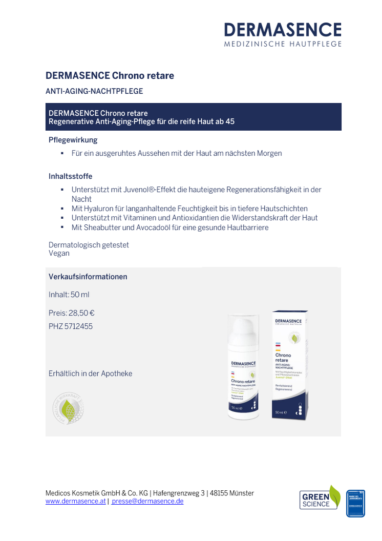 Factsheet AT: DERMASENCE Chrono retare Anti-Aging-Nachtpflege