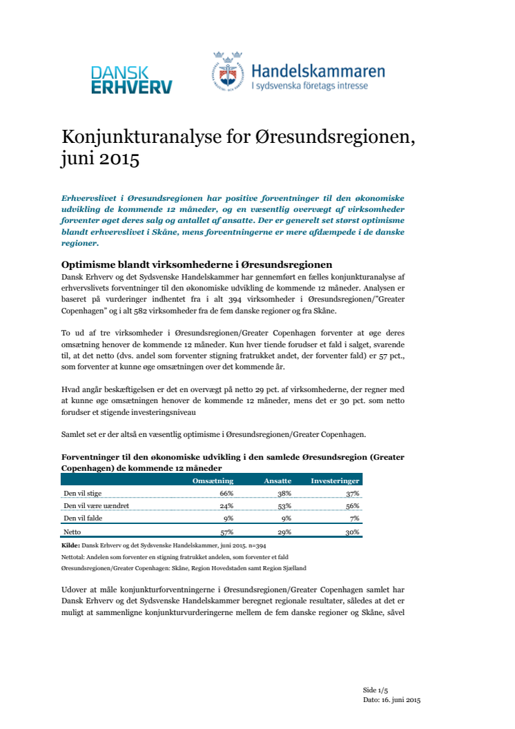 Öresunds konjunkturbarometer juni 2015