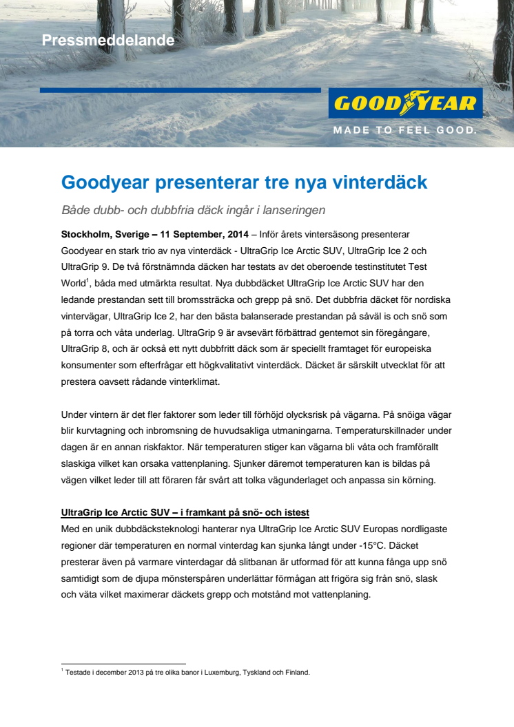 Goodyear presenterar tre nya vinterdäck