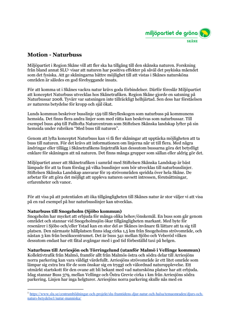 Miljöpartiets motion om naturbussar