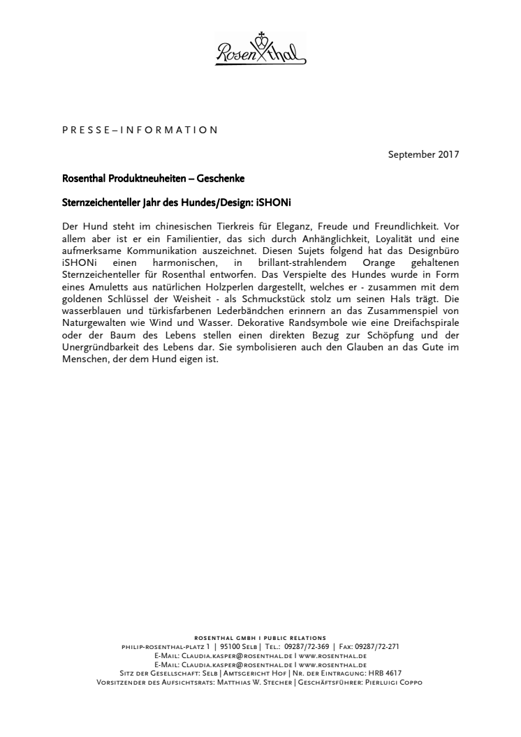 Rosenthal - Sternzeichenteller Jahr des Hundes 