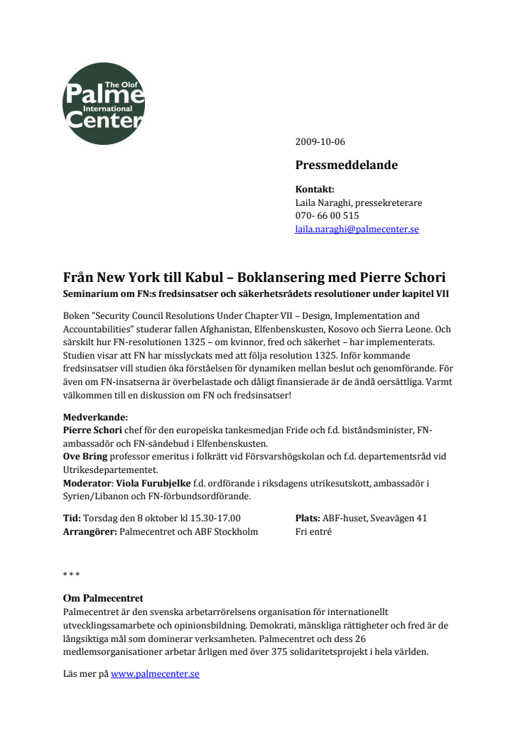 Från New York till Kabul – Boklansering med Pierre Schori