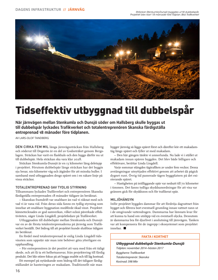 Tidseffektiv utbyggnad till dubbelspår
