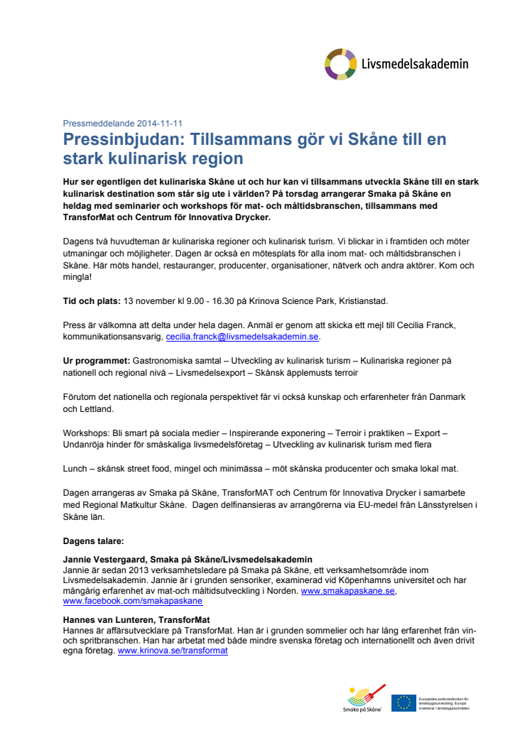 Pressinbjudan: Tillsammans gör vi Skåne till en stark kulinarisk region