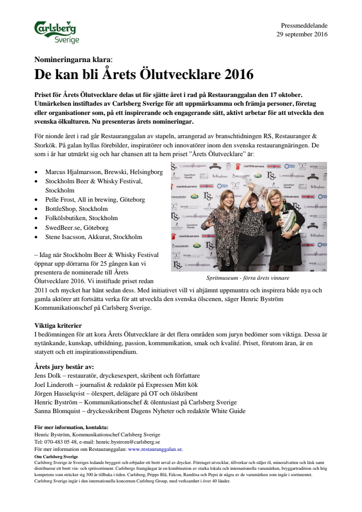 Nomineringarna klara: De kan bli Årets Ölutvecklare 2016