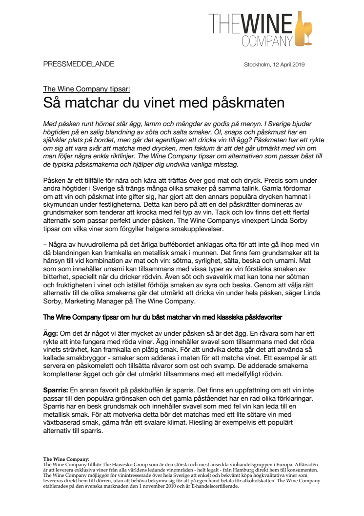 The Wine Company tipsar:  Så matchar du vinet med påskmaten