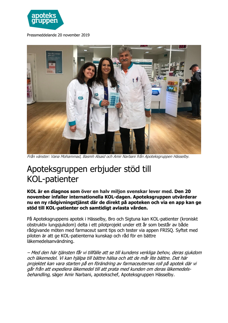 Apoteksgruppen erbjuder stöd till KOL-patienter 