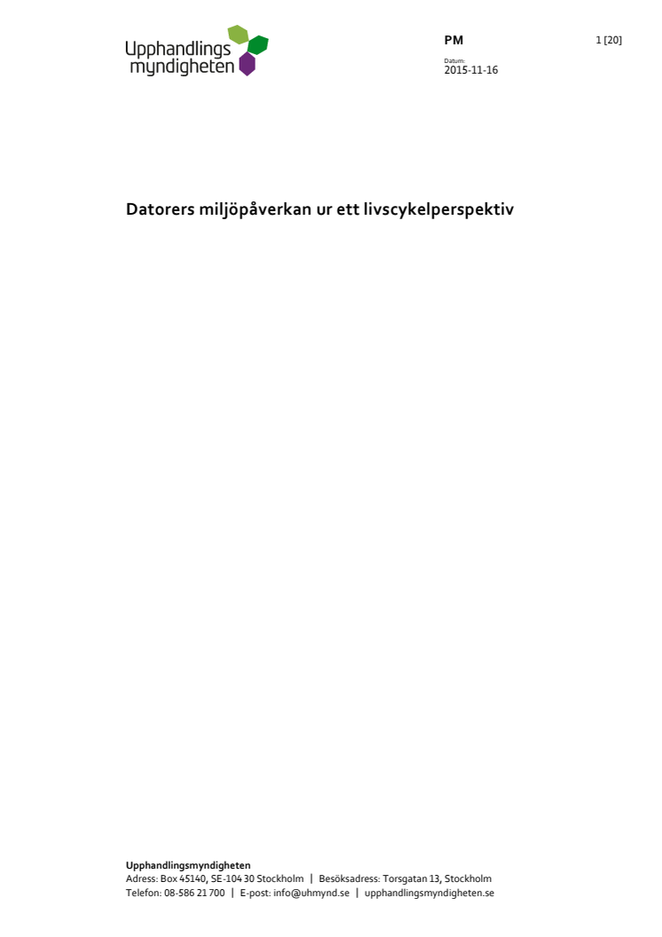 Datorers miljöpåverkan ur ett livscykelperspektiv