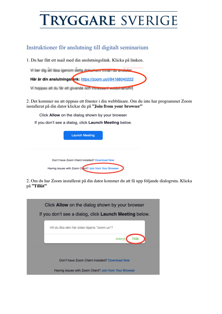 Instruktioner ansluta till digitalt seminarium