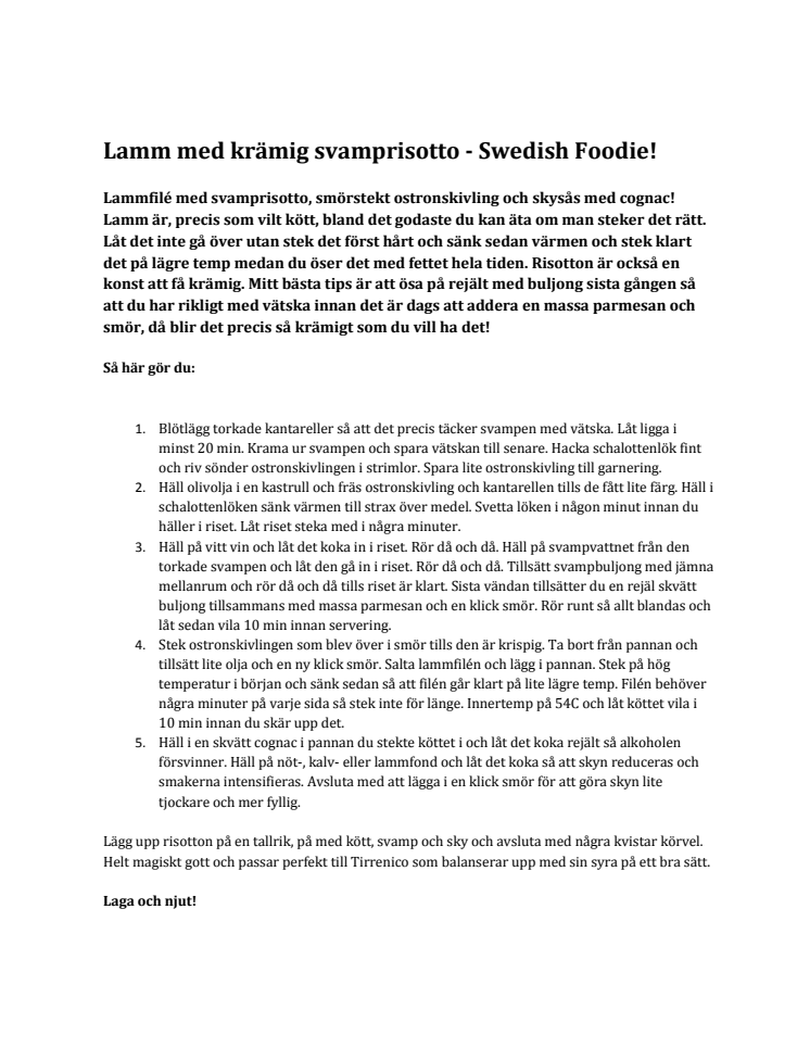 Höstens svamprisotto med lamm