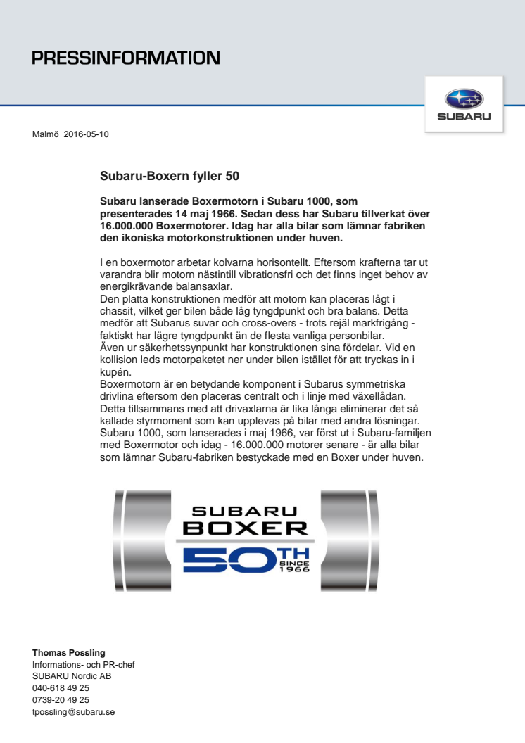 Subaru-Boxern fyller 50