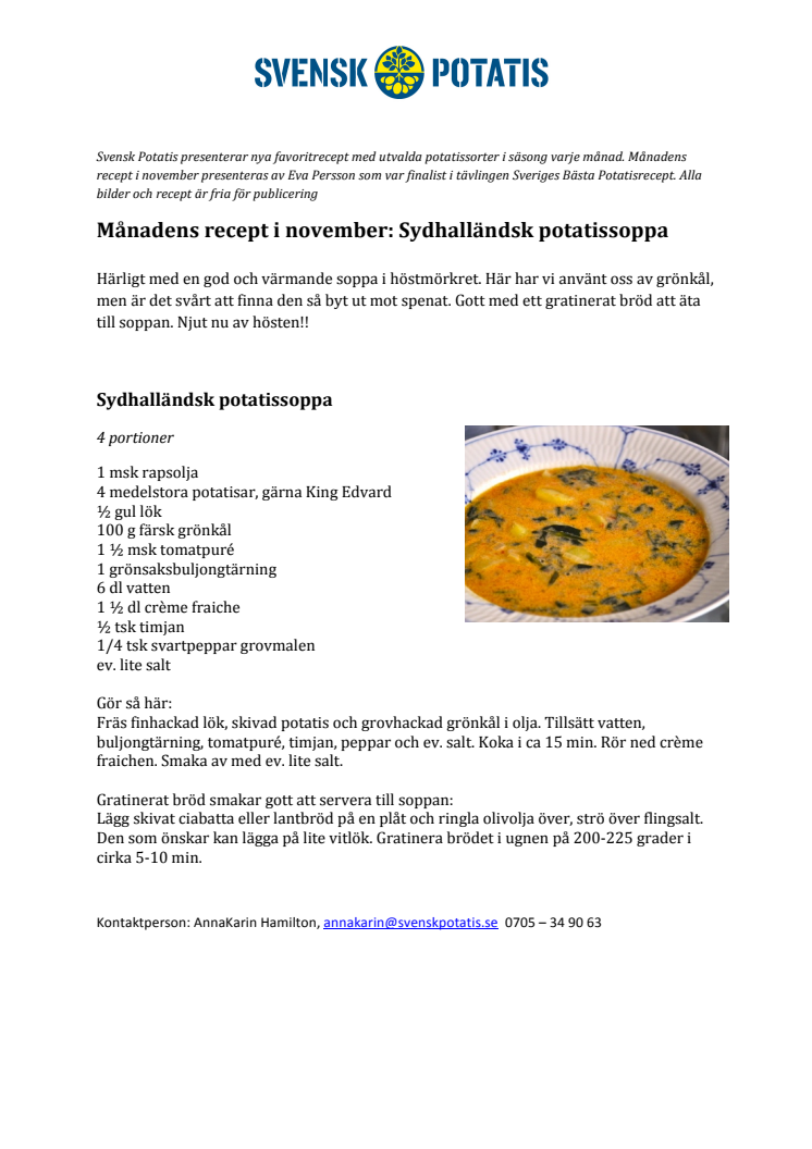 Månadens recept november: Sydhalländsk potatissoppa