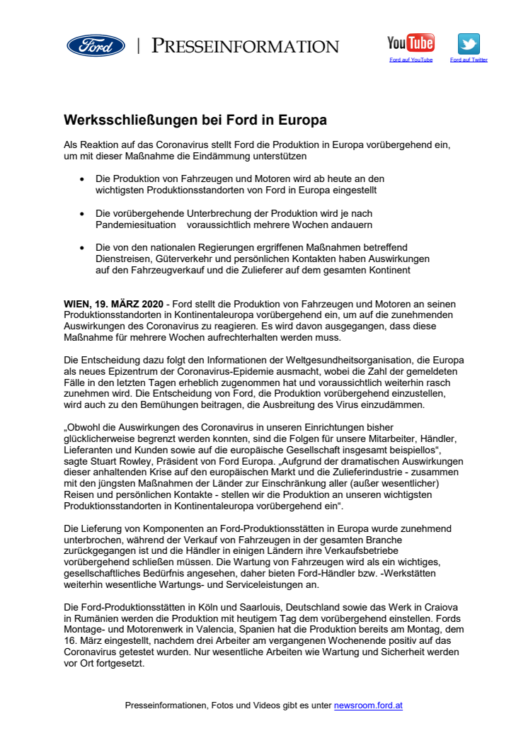 Werksschließungen bei Ford in Europa