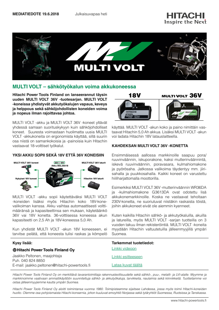 MULTI VOLT – sähkötyökalun voima akkukoneessa