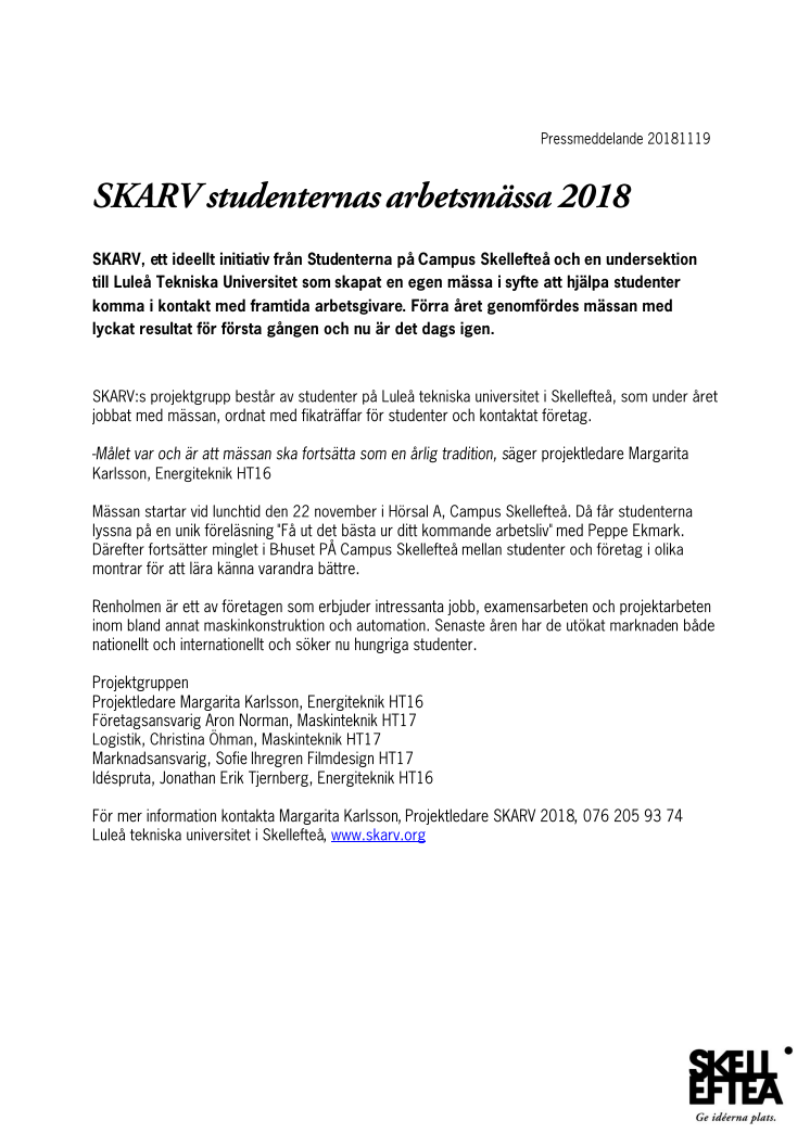 SKARV studenternas arbetsmässa 2018 