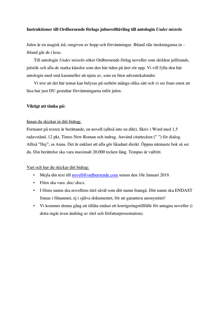 Inbjudan - Julnovelltävling "Under misteln" 