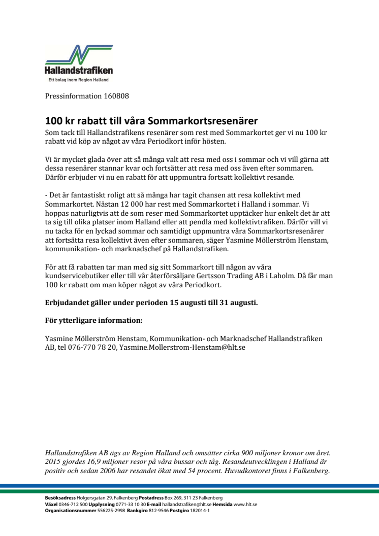 100 kr rabatt till våra Sommarkortsresenärer