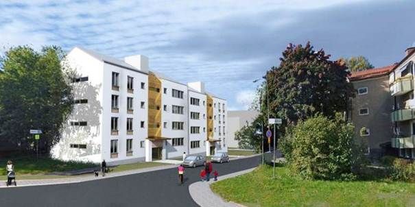 Perspektiv från öster, Emågatan. Illustration: Kirsh + Dereka Arkitekter.