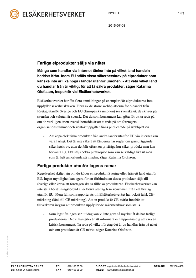 Farliga elprodukter säljs via nätet