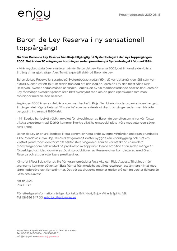Baron de Ley Reserva i ny sensationell toppårgång!
