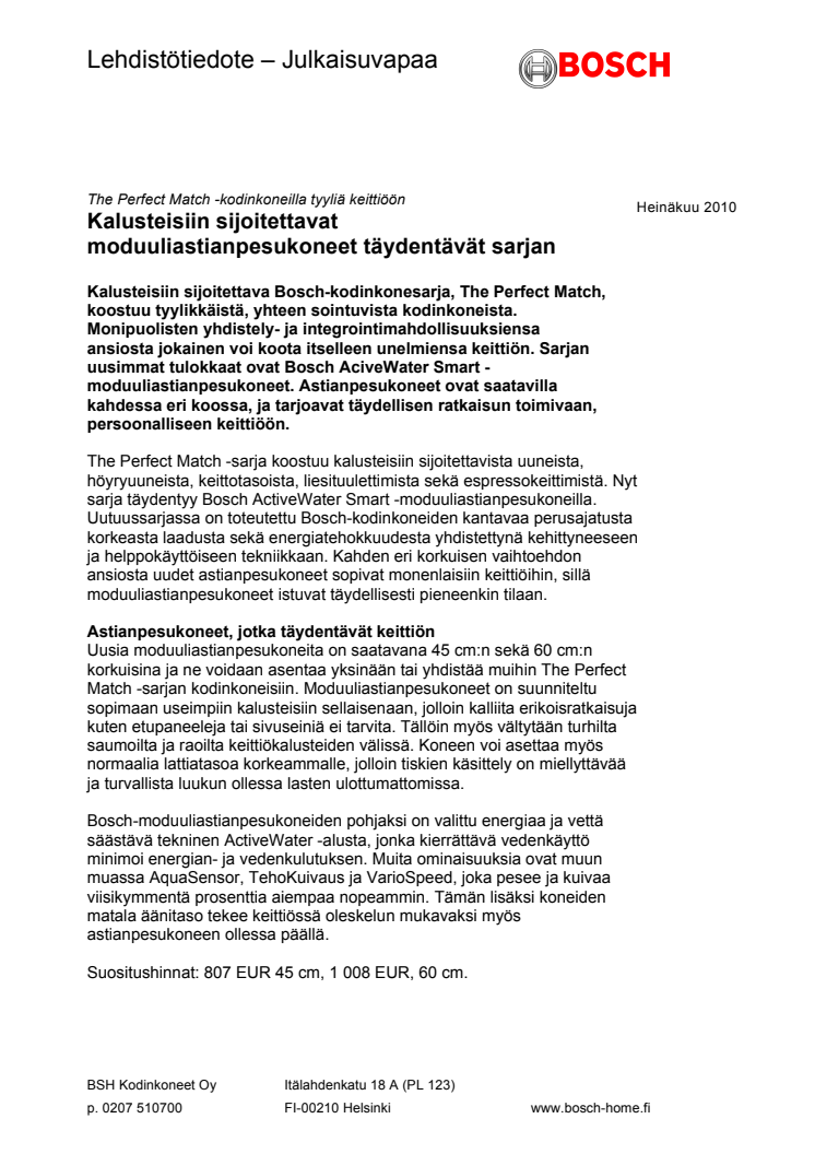 The Perfect Match -kodinkoneilla tyyliä keittiöön - Kalusteisiin sijoitettavat moduuliastianpesukoneet täydentävät sarjan