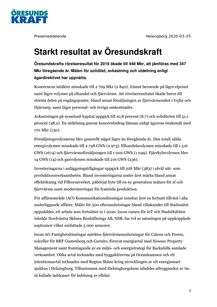 Starkt resultat av Öresundskraft