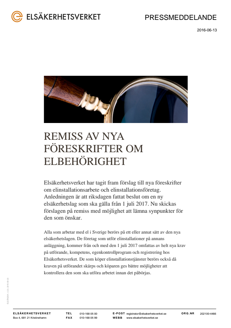 Remiss av nya föreskrifter om elbehörighet