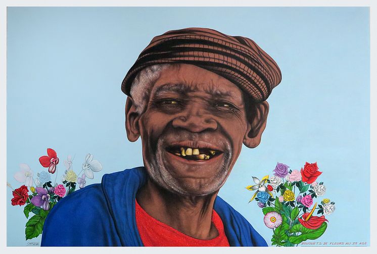 Chéri Samba, Bouquets de fleurs au 3éme âge, 2016 © Kleinefenn