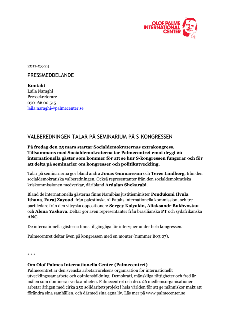 Valberedningen talar på seminarium på S-kongressen