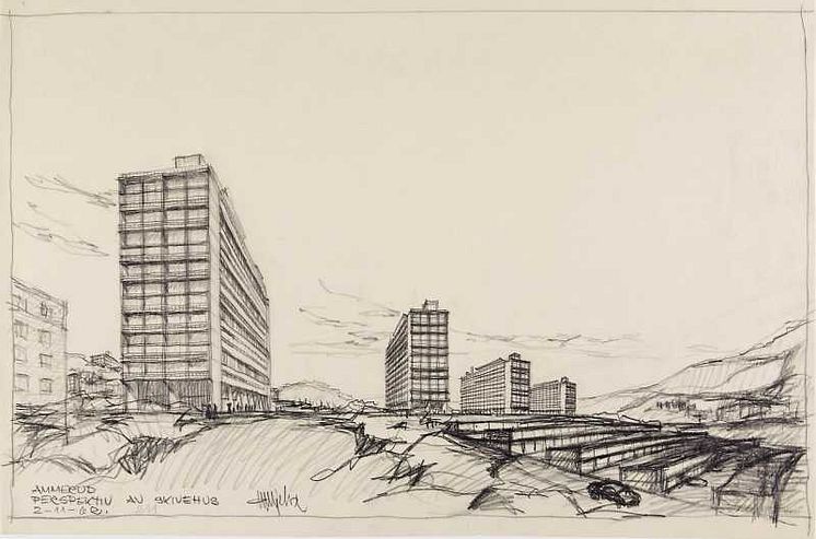 Byggekunst. Håkon Mjelva, Skivehus på Ammerud, 1962
