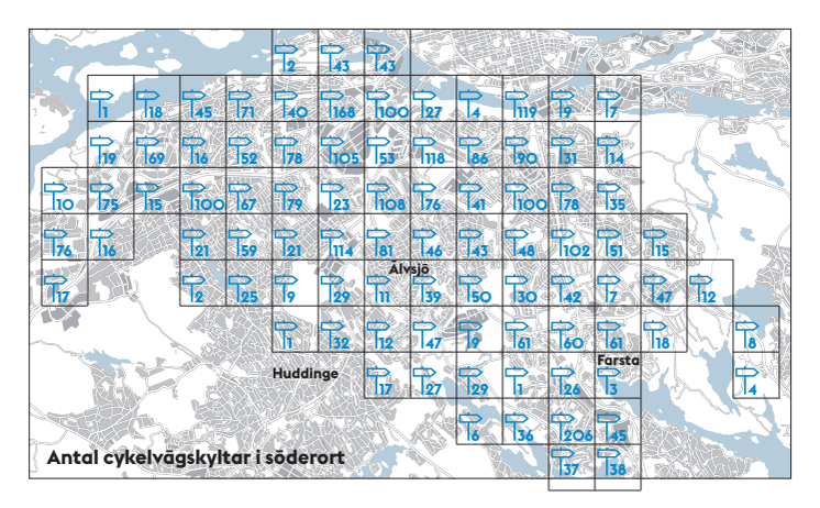 Antal cykelvägskyltar Västerort